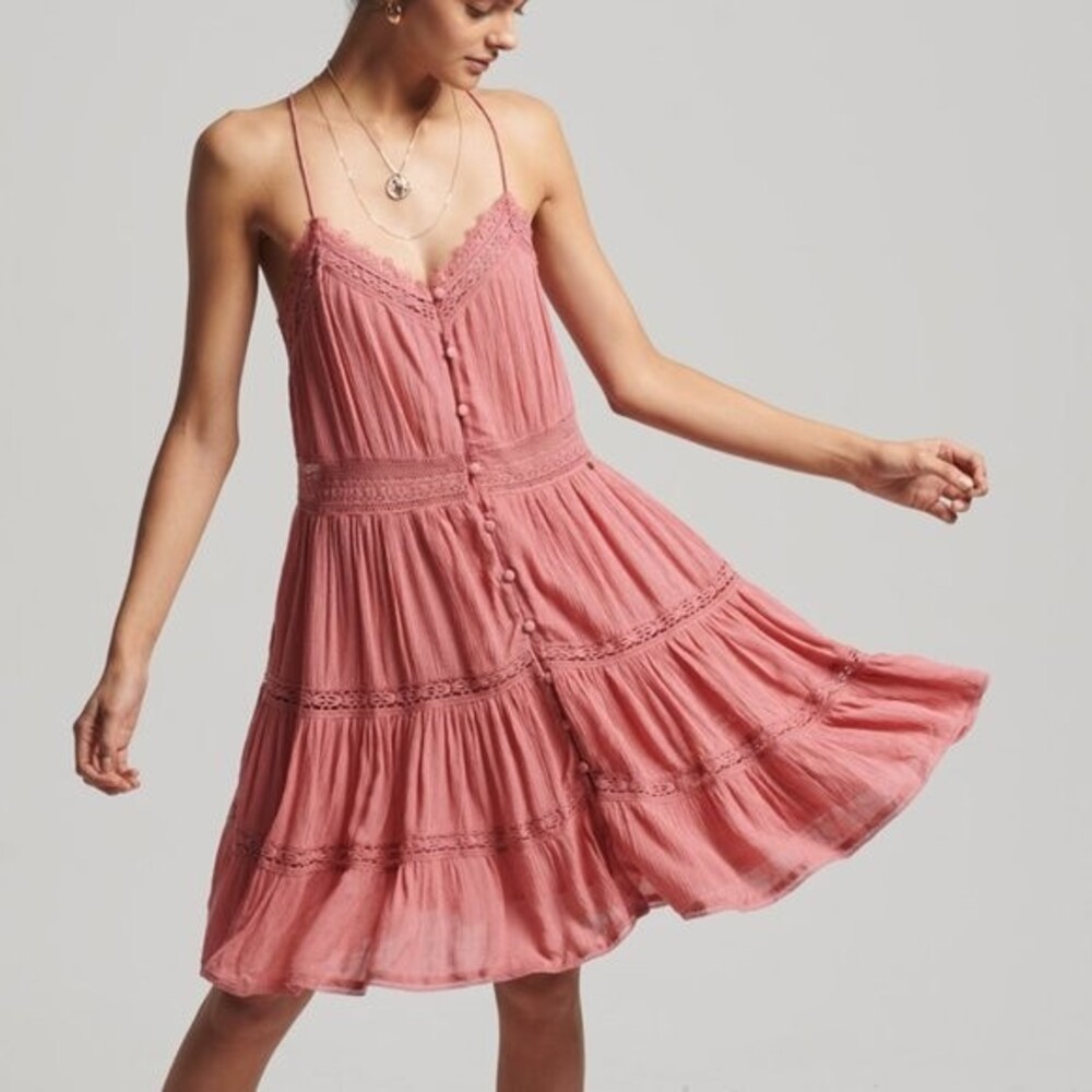Superdry Alana Blush Lace Strappy Babydoll Dress Size 4